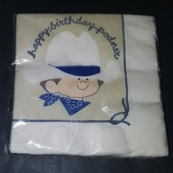 VTG Happy Birthday Podner Cowboy Luncheon Napkins 3 ply 13.5" x 13.5" Contempo - Picture 1 of 4